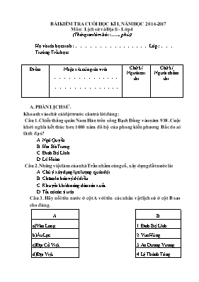 Đề kiểm tra học kì I môn Lịch sử và Địa lí lớp 4 - Năm học 2016-2017